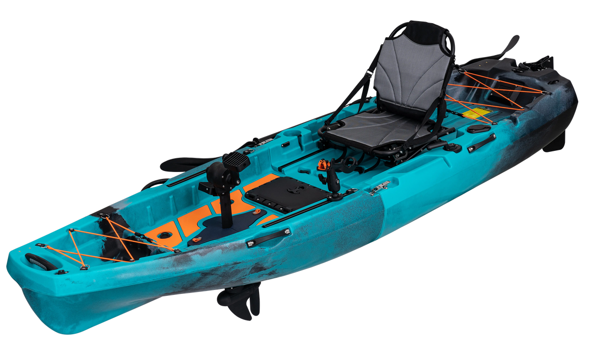 Sunrise (teal/blue and orange) Radar 10ft Propeller Drive Modular Fishing Kayak