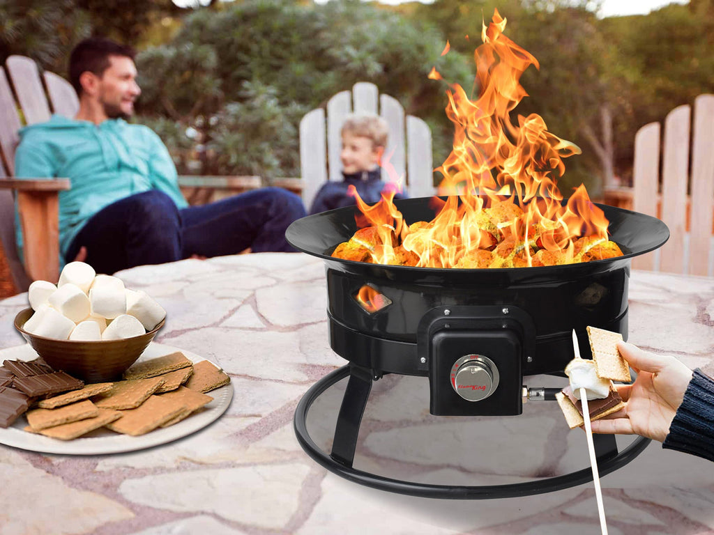 Flame King Outdoor Portable Propane Gas 19″ Fire Pit Bowl with Self Igniter Cover Carry Straps