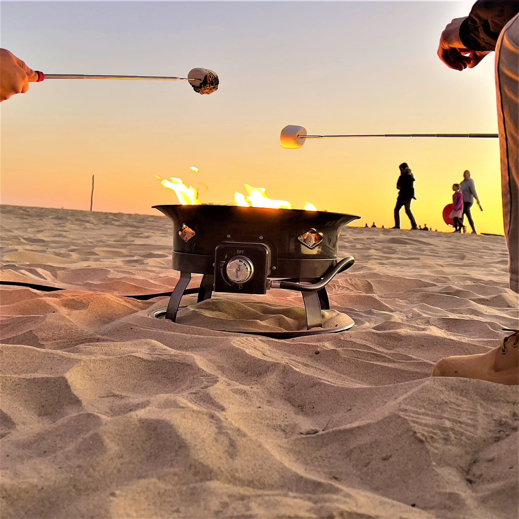 Flame King Outdoor Portable Propane Gas 19″ Fire Pit Bowl with Self Igniter Cover Carry Straps