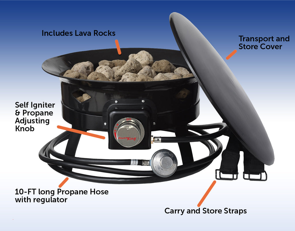 Flame King Outdoor Portable Propane Gas 19″ Fire Pit Bowl with Self Igniter Cover Carry Straps