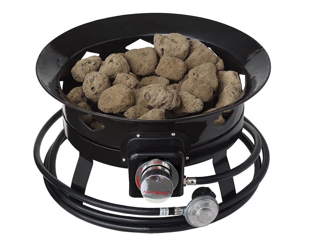 Flame King Outdoor Portable Propane Gas 19″ Fire Pit Bowl with Self Igniter Cover Carry Straps