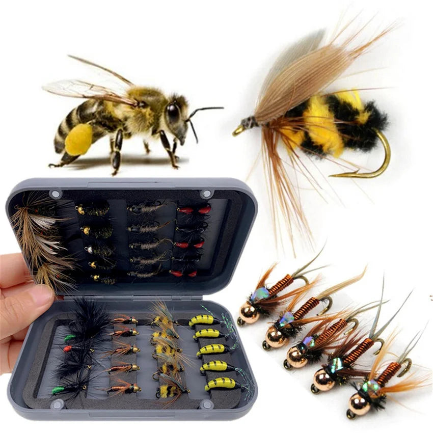 Trout Fly Fishing Flies Collection 32-112Pcs Flies Dry Wet Nymph Streamers Fly Assortment with Fly Box Flyfishing Fly Lures Kits from China