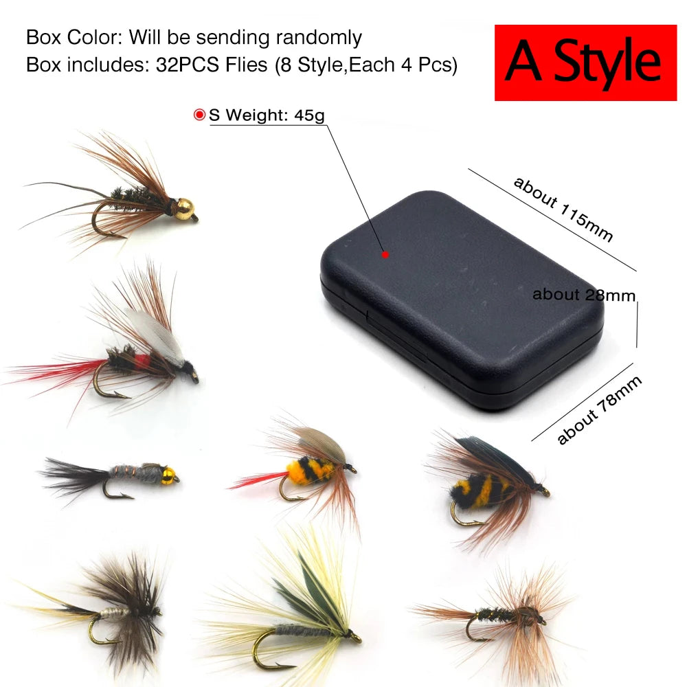 MNFT 32Pcs/Box Trout Nymph Fly Fishing Lure Dry/Wet Flies Nymphs Ice Fishing Lures Artificial Bait with Box from China