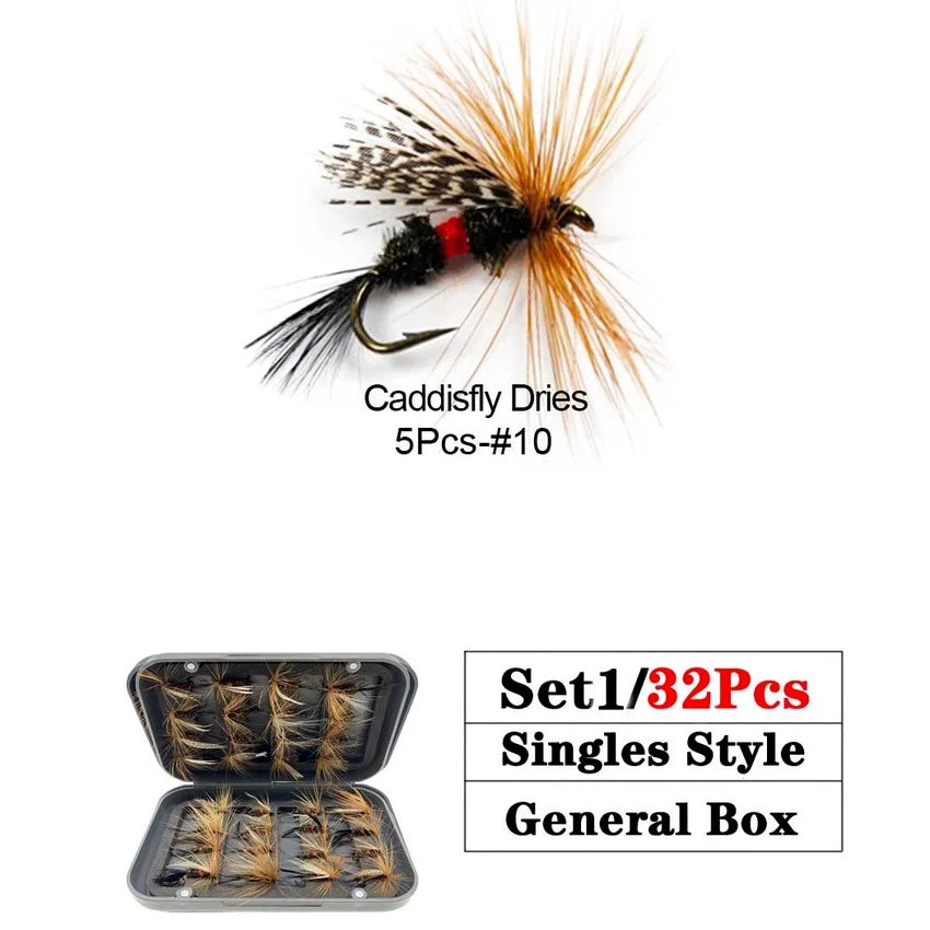 Trout Fly Fishing Flies Collection 32-112Pcs Flies Dry Wet Nymph Streamers Fly Assortment with Fly Box Flyfishing Fly Lures Kits from China