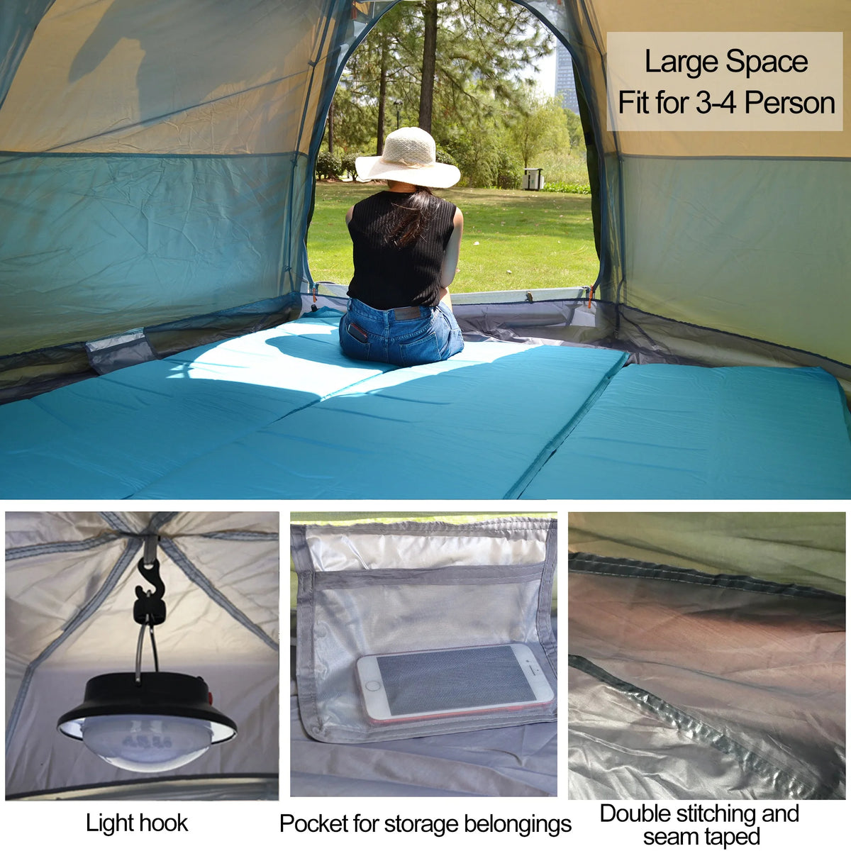 Desert & Fox Pop-up Automatic Tent 3-4 Person Instant Camping Tent Backpacking Family Dome Tents for Camping Hiking Travelling from China
