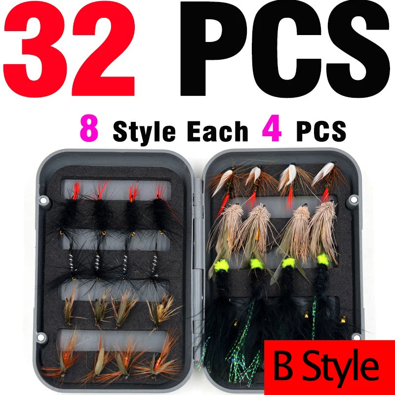 MNFT 32Pcs/Box Trout Nymph Fly Fishing Lure Dry/Wet Flies Nymphs Ice Fishing Lures Artificial Bait with Box from China