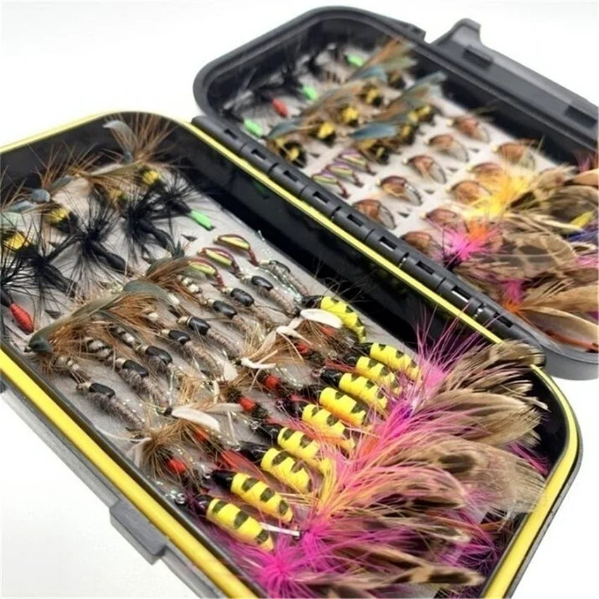 Trout Fly Fishing Flies Collection 32-112Pcs Flies Dry Wet Nymph Streamers Fly Assortment with Fly Box Flyfishing Fly Lures Kits from China
