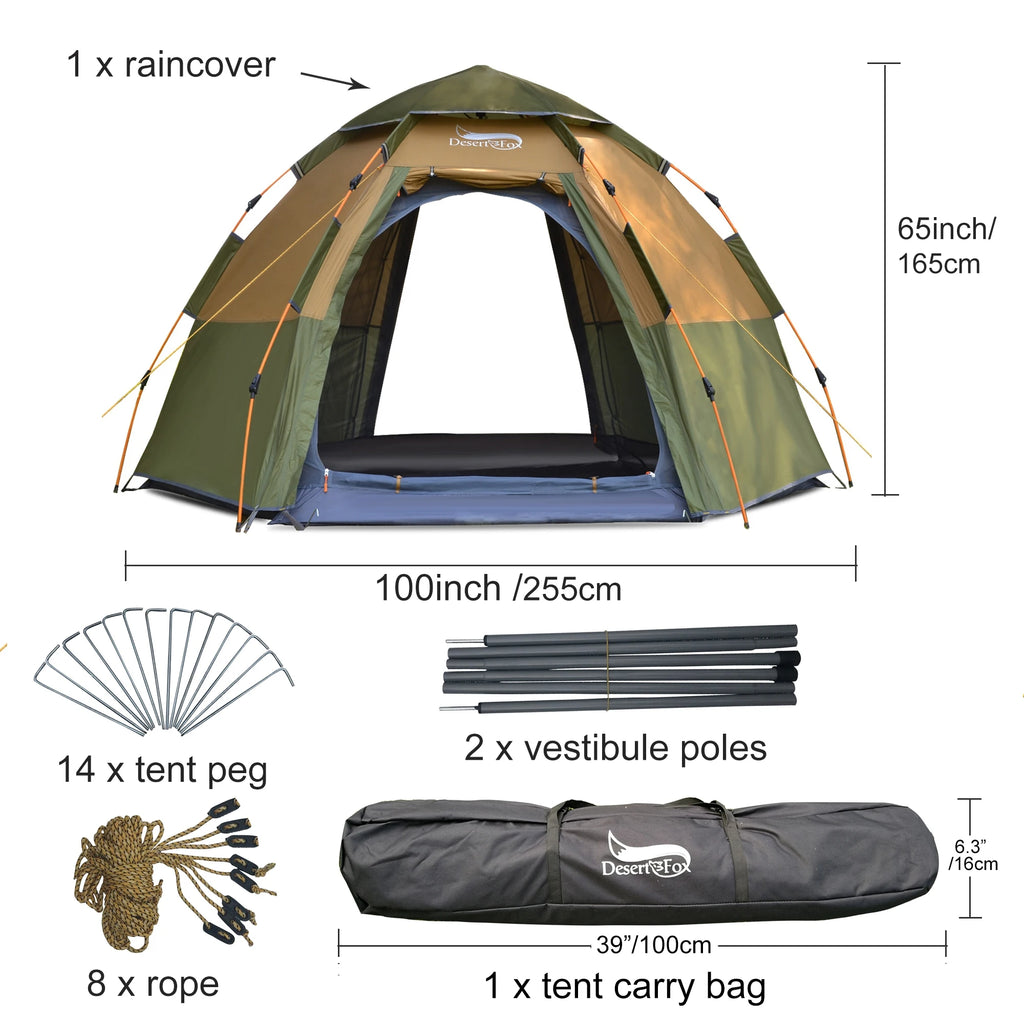 Desert & Fox Pop-up Automatic Tent 3-4 Person Instant Camping Tent Backpacking Family Dome Tents for Camping Hiking Travelling from China