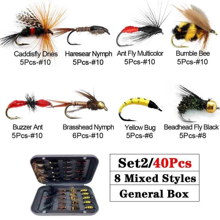 Trout Fly Fishing Flies Collection 32-112Pcs Flies Dry Wet Nymph Streamers Fly Assortment with Fly Box Flyfishing Fly Lures Kits from China