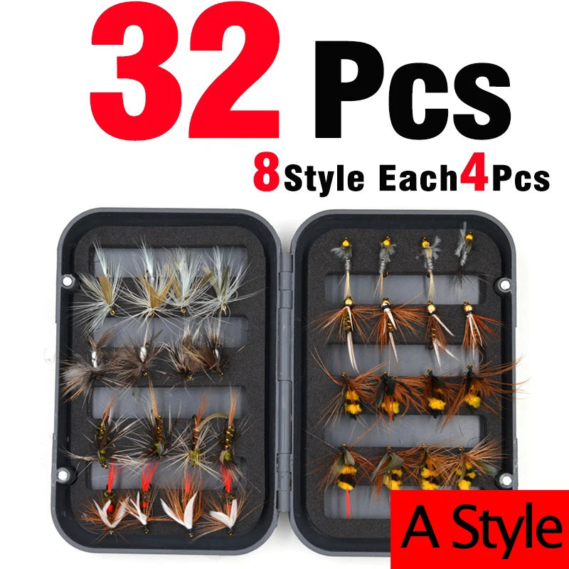 MNFT 32Pcs/Box Trout Nymph Fly Fishing Lure Dry/Wet Flies Nymphs Ice Fishing Lures Artificial Bait with Box from China