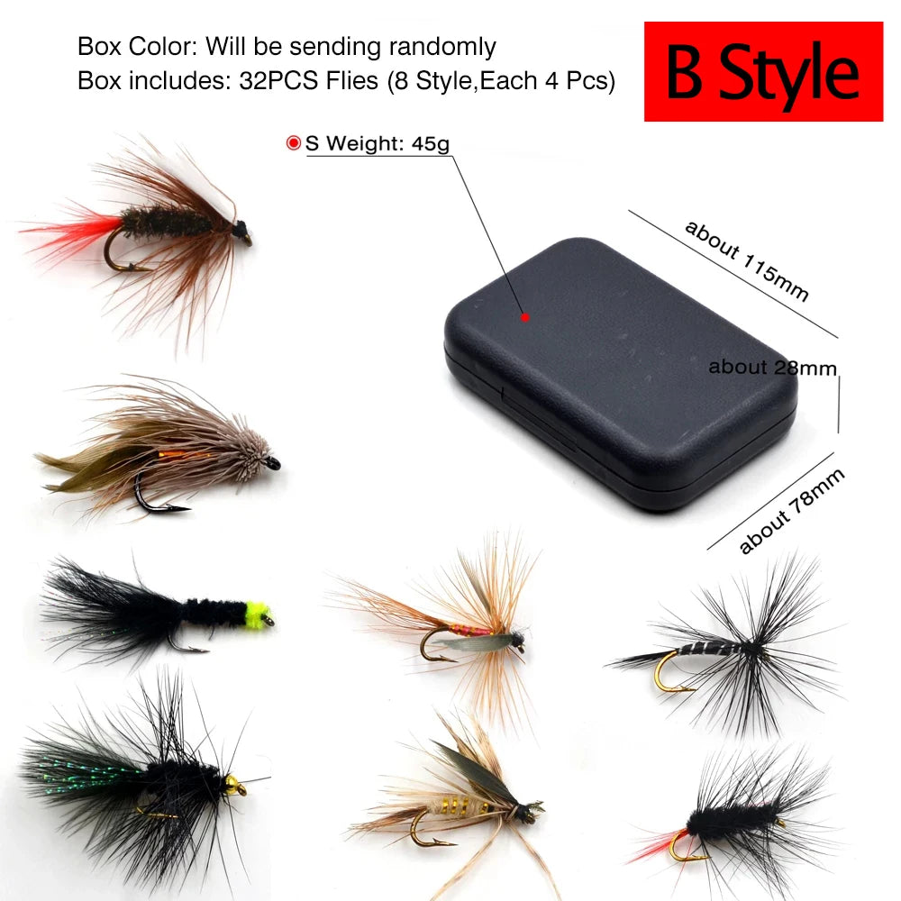MNFT 32Pcs/Box Trout Nymph Fly Fishing Lure Dry/Wet Flies Nymphs Ice Fishing Lures Artificial Bait with Box from China