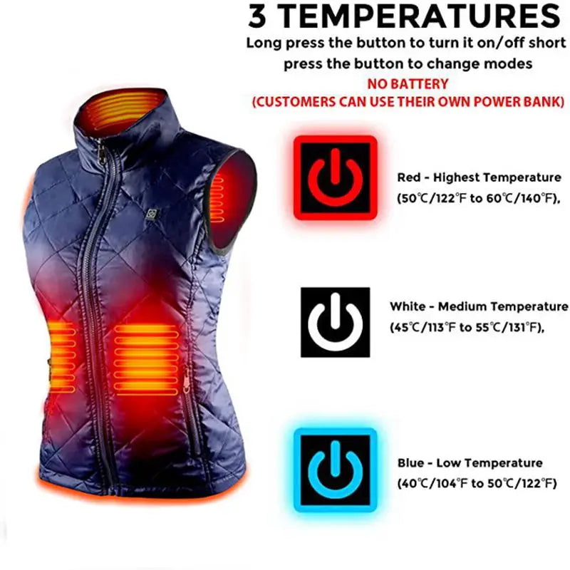 Women 9-zone dual switch Heating Flexible Thermal Vest