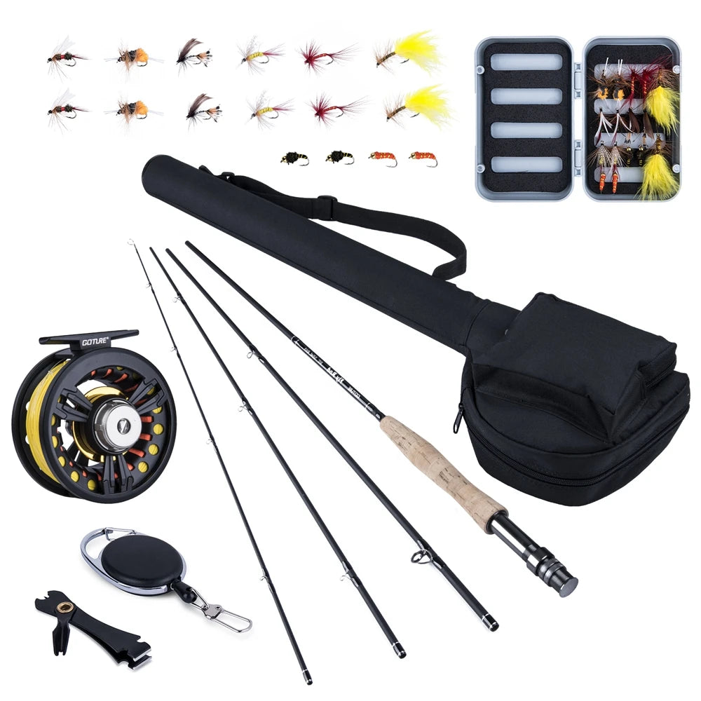 Goture Fly Fishing Rod Combo 5/6 7/8 CNC Machined Fly Reel Carbon Fiber Rod 2.74M & Fly Line&Tackle Box Triangle Tube from China