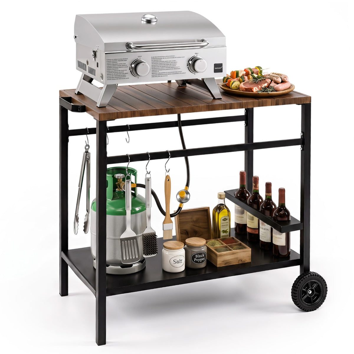 Outdoor Grill Cart with Stainless Steel Top and Storage