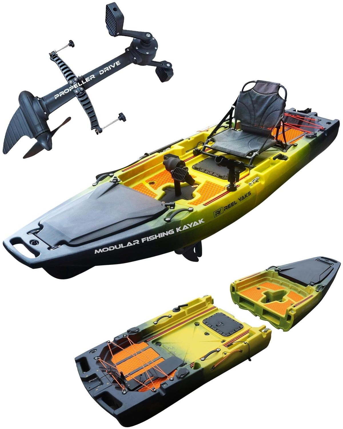 Hornet (Yellow-Orange-Gray) Rocket 9.8ft Propeller Drive Modular Fishing Kayak