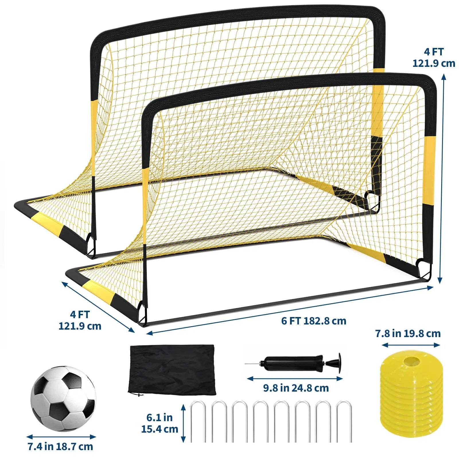 6x4ft Pop Up Soccer Goal Set Of 2 Backyard Soccer Net Portable Training Equipment With Ball Cones Pump For Kids Youth