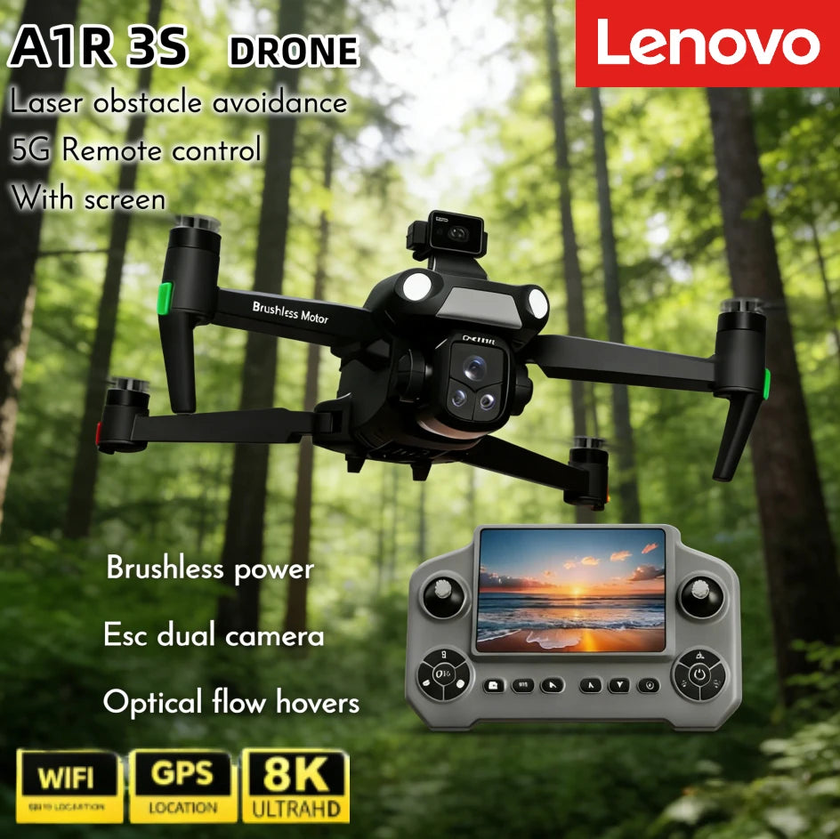 Lenovo A1R 3S GPS Drone 8K Professional Camera Aerial FPV Brush power Laser Obstacle with Large Screen Remote Control Folding from China
