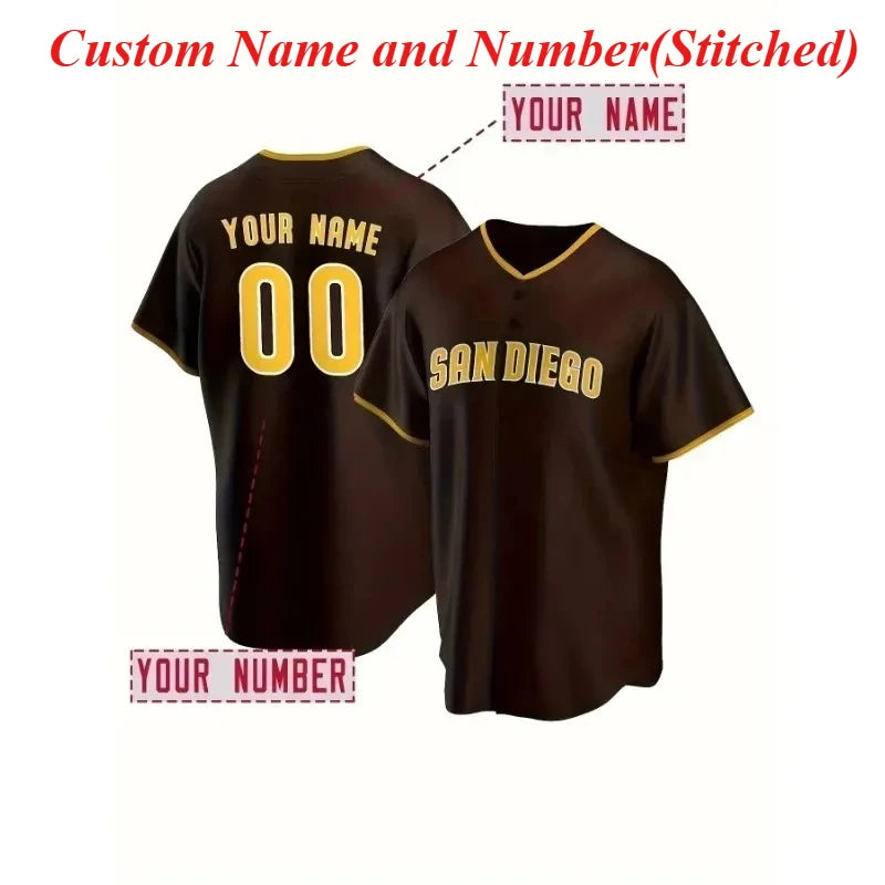 Custom Name And Number Men's Short Sleeve Embroidery San Diego Baseball Jersey