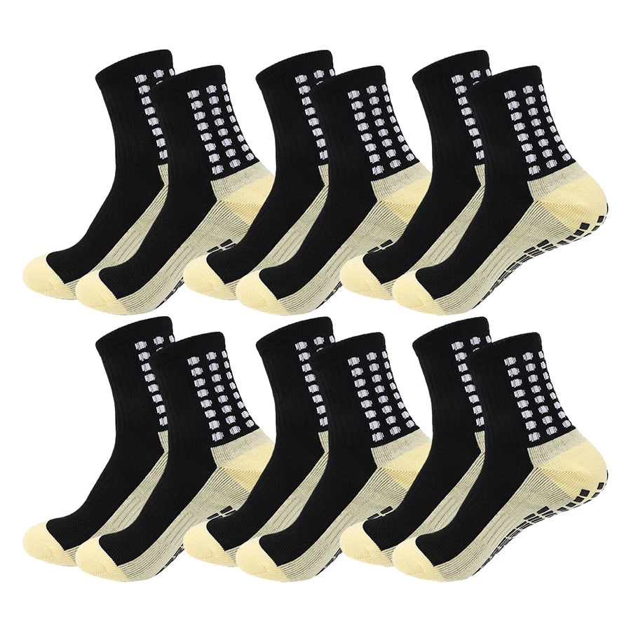 6 Pairs Shockproof Towel Bottom Grip Socks Athletic Soccer Socks