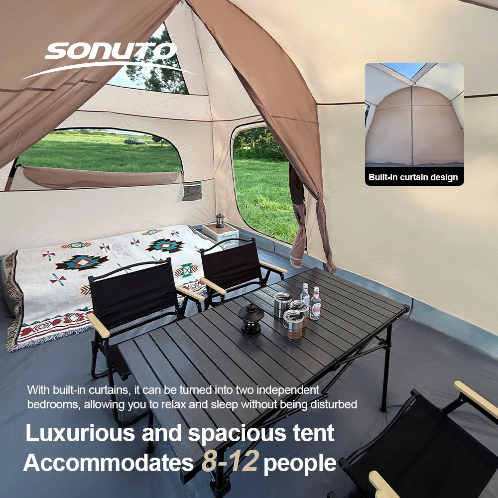 8-12 Person 2 Room Instant Cabin Tent for Waterproof Windproof Family Camping