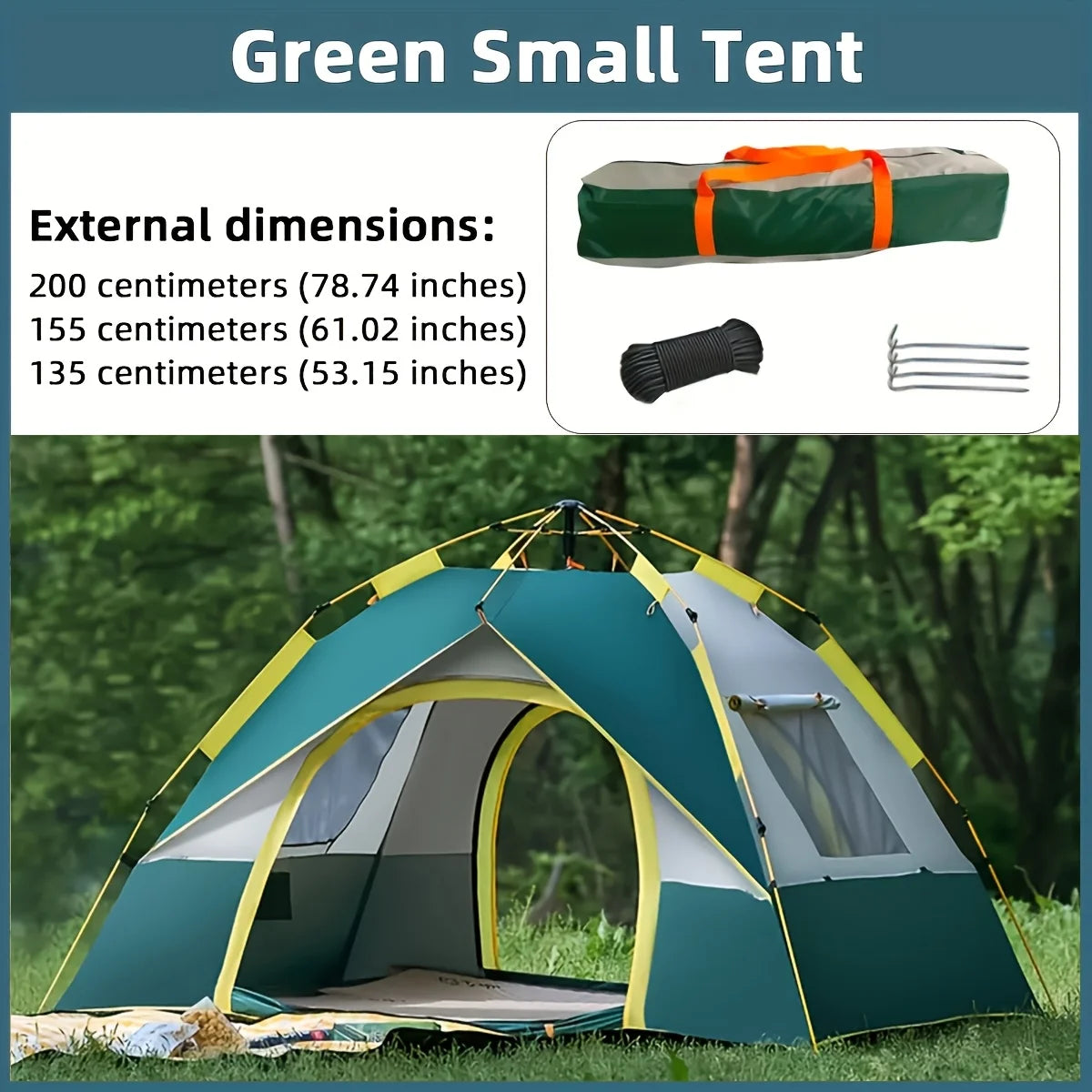 Automatic Pop-Up Tent for Four People Featuring UV Protection, Insect Netting, And a Sunshade - a Roomy Dark Green Camping Tent Equipped with a Zipper, Robust Support Pole, Ideal for Beach Outings, Parks, And Outdoor Adventure