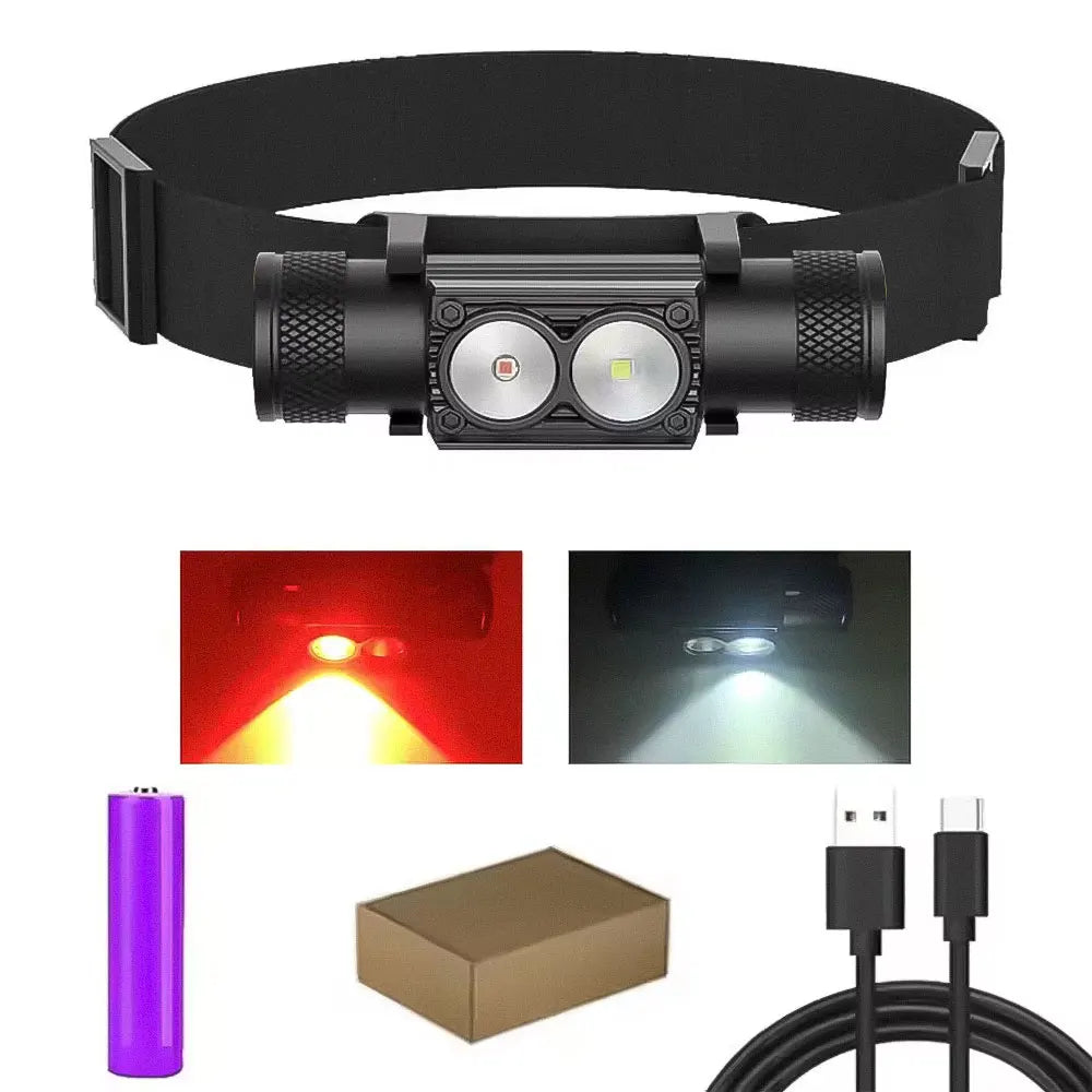 Newest LED Mini Headlamp High Power White Red Headlight 18650 Rechargeable USB Type-C Torch Camping Hunting Flashlight Lamp from China