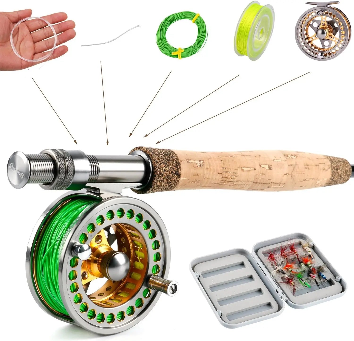 Complete Fly Fishing Starter Kit with 9ft 5/6 Weight Carbon Fiber Rod and CNC Aluminum Reel, Includes Case and Accessories