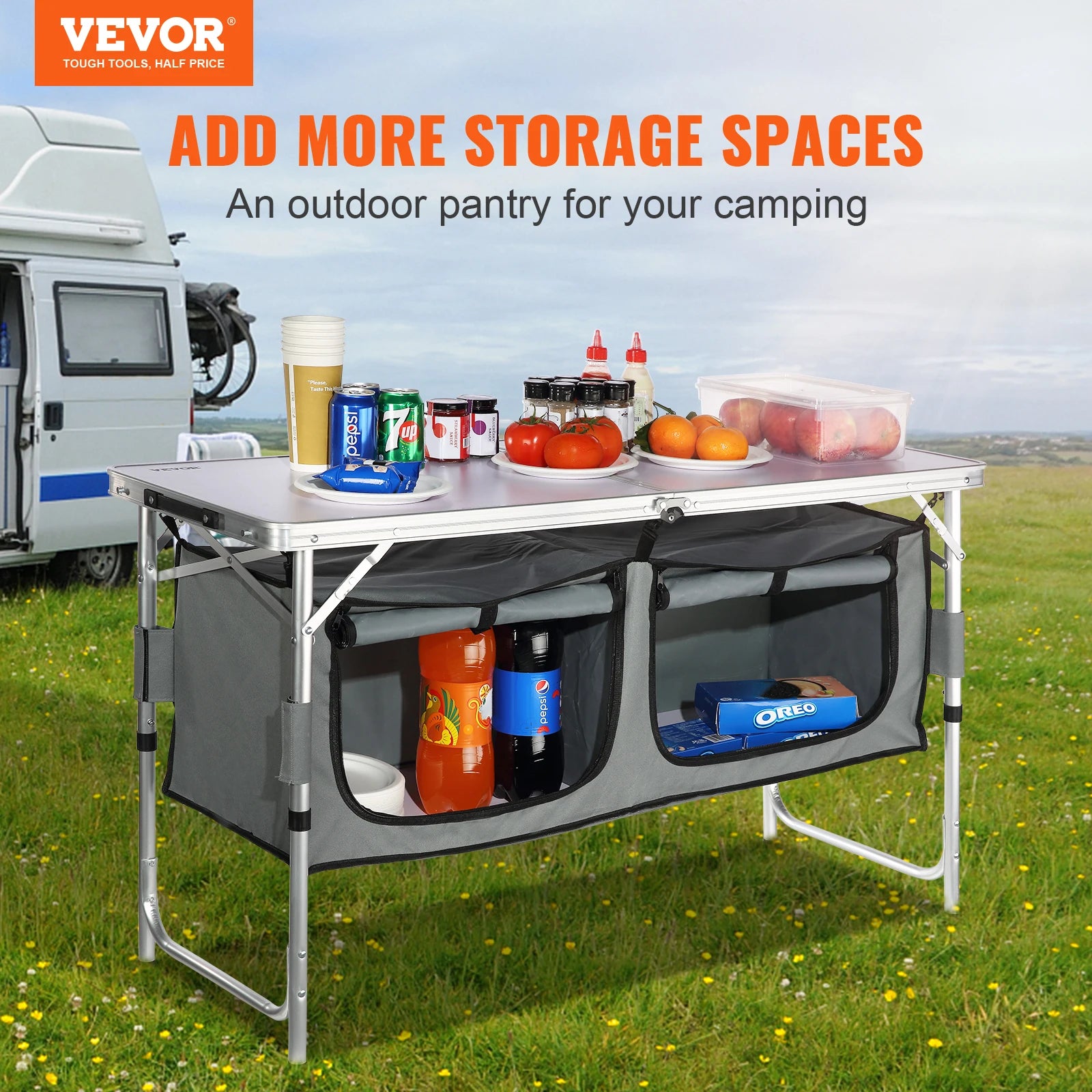 Kitchen Folding Table Quick set-up for Outdoor Picnics or Camping