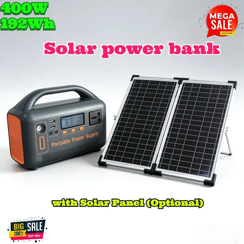 Portable Power Station Solar Generator with Solar Panel (Optional), 400W 192Wh LiFePO4 Power Bank, with Camp Solar Charger from China