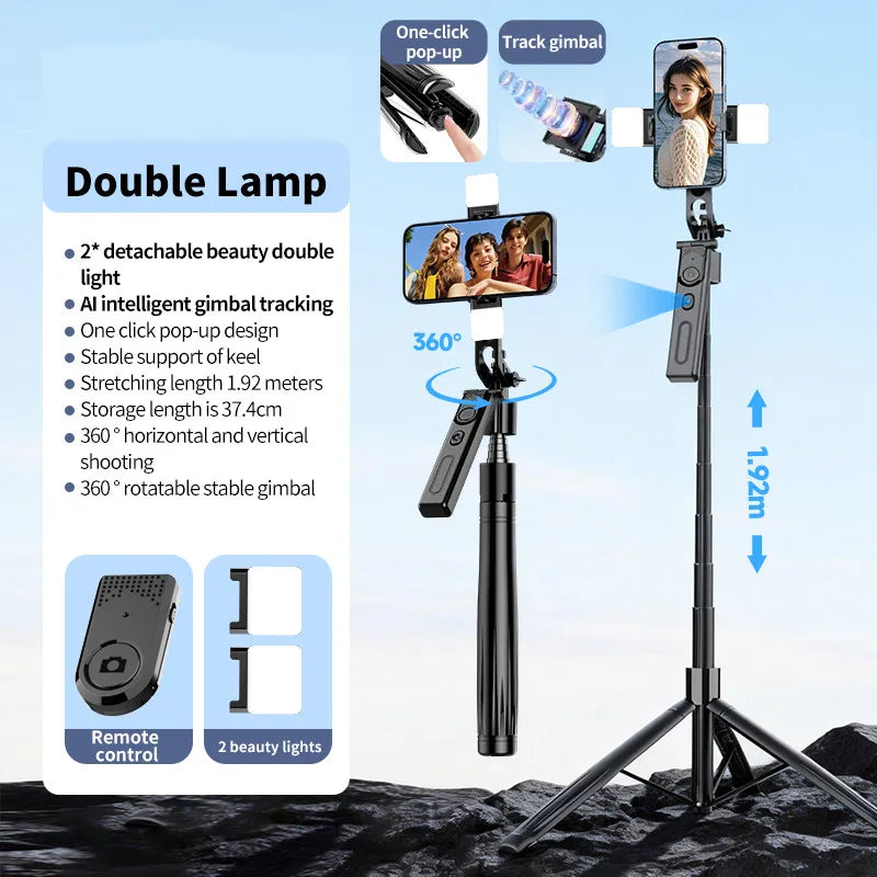 Tripod for Mobile Phone 360°Auto-Rotation Shooting Tripod Selfie Stick Phone Stand AI Face Following, with Remote Control from China