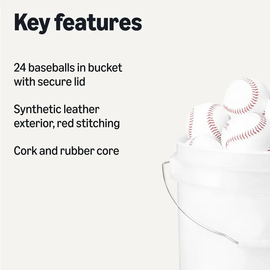Bucket of Practice Baseballs, 24 Count, Regulation Size 9inch, Youth League