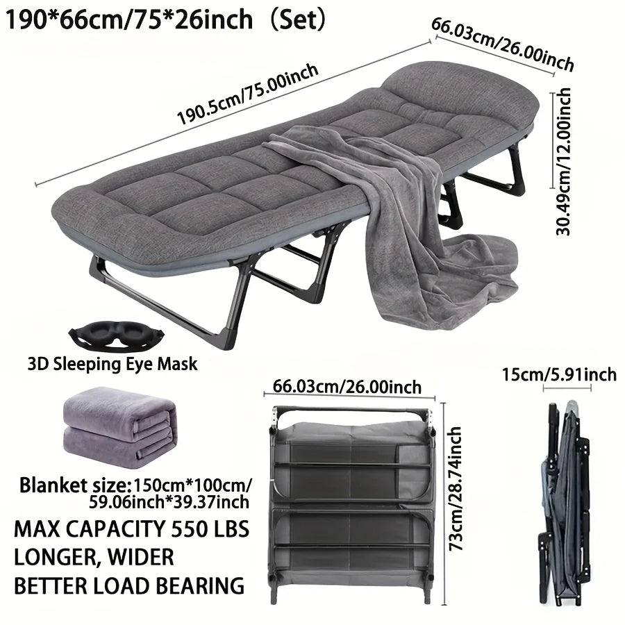 Heavy-Duty Adjustable Portable Folding Bed, Pillow & Blanket - 550 lbs Weight Capacity, Foldable Single Bed Frame from China