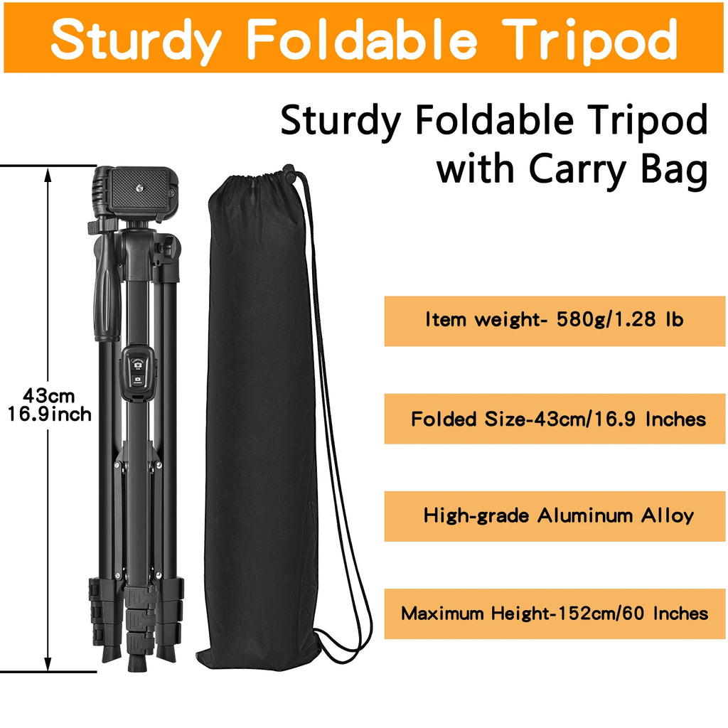 60 Inch/152cm Camera Tripod with Travel Bag, Mobile Phone Tripod with Remote Control, Professional Aluminum Alloy Portable Stand from China