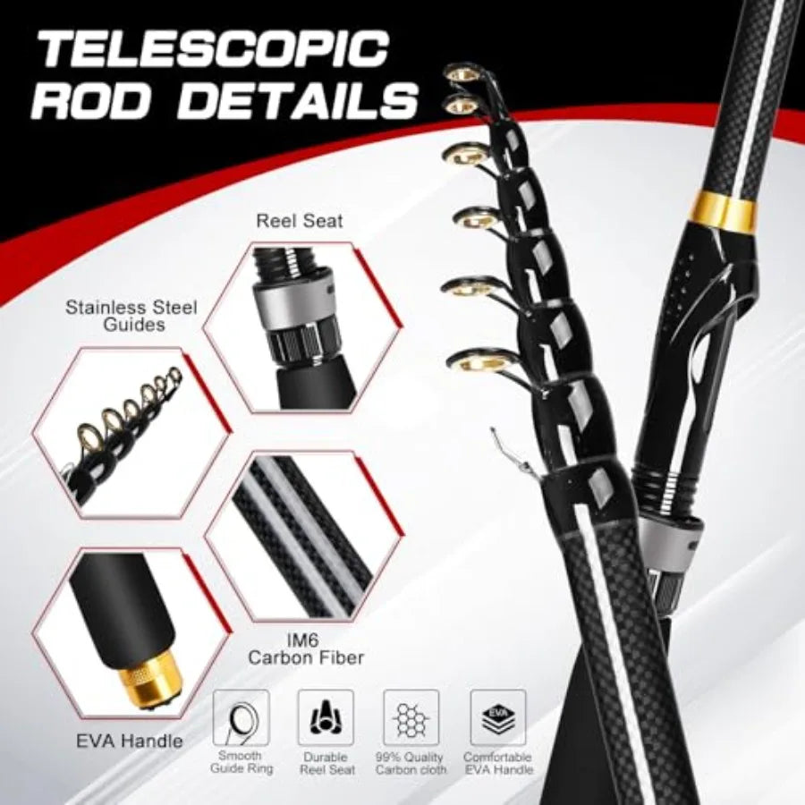6.89ft Telescopic Carbon Fiber Fishing Rod and Reel Combo