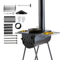 SucceBuy 118in Wood Stove Alloy Steel Camping Tent Portable Wood Burning Stove with Chimney Pipes & Gloves Hot Stove for Outdoor