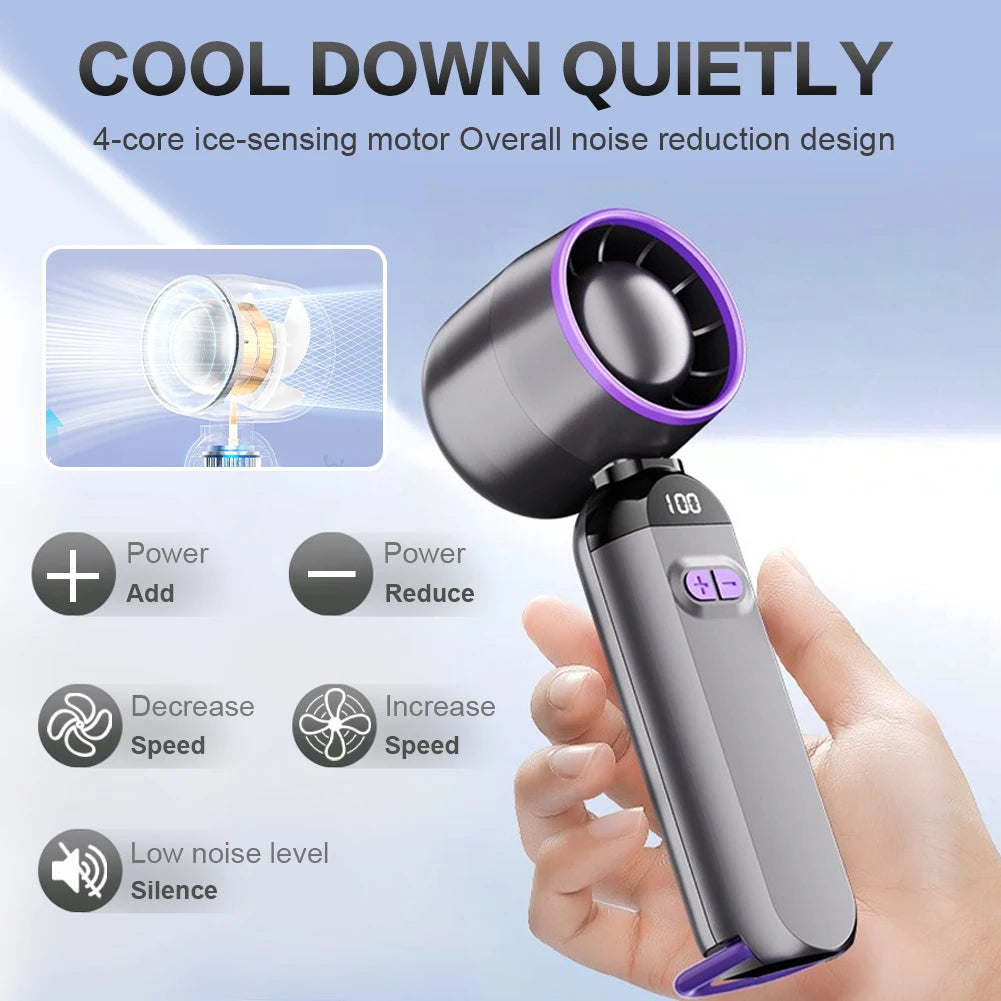 USB Rechargeable Handheld Turbo Fan with LED Digital Display
