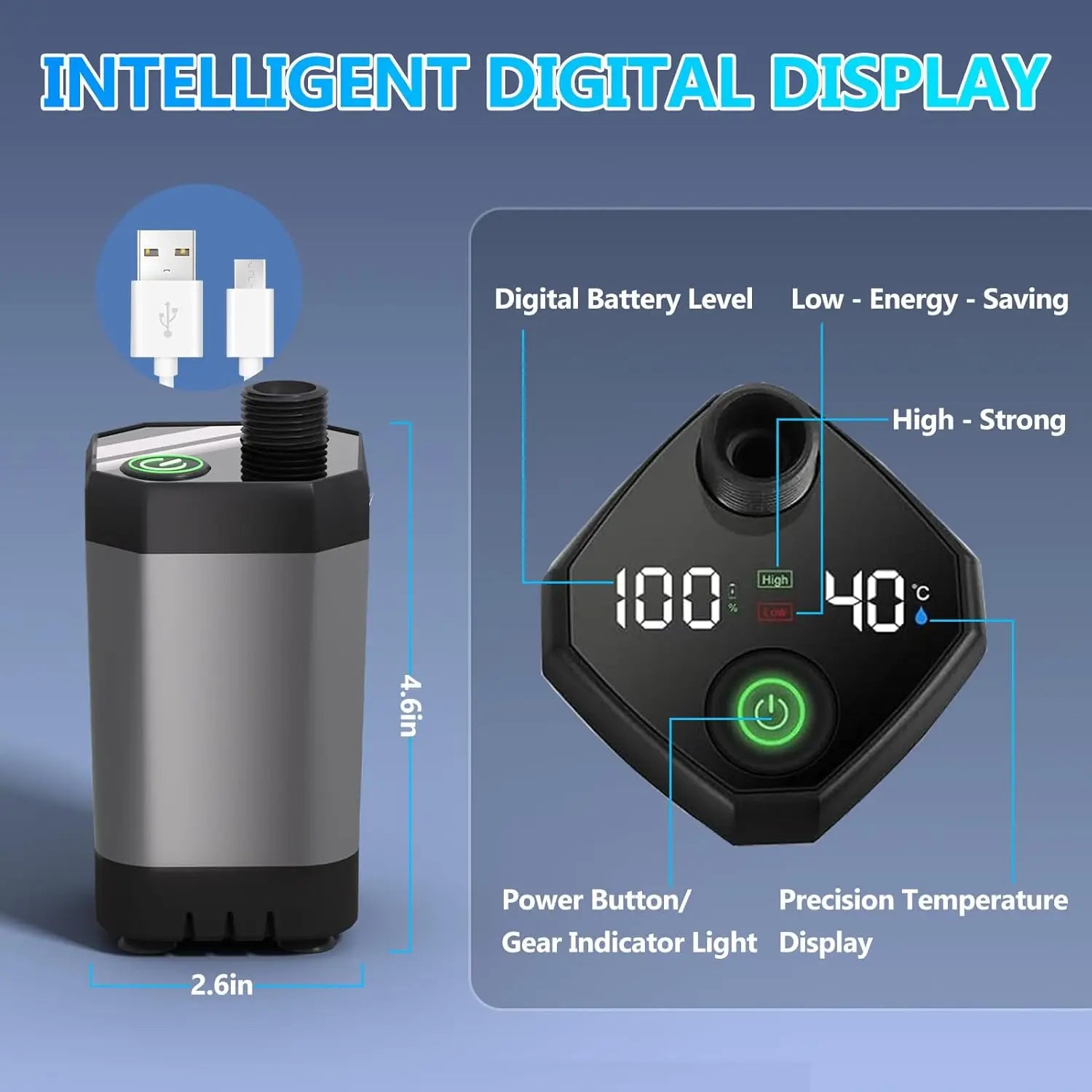 Portable Rechargeable Camping Shower with Immersion Heater & LED Display