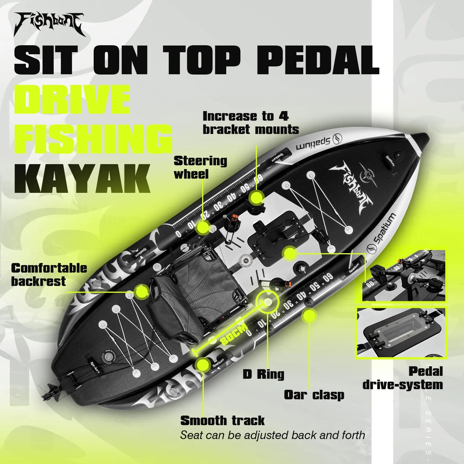 Fishing Kayak Boat Pedal Drive Sit on Top Pedal Drive Kayak Power System Orientation System, 11'*48"*6",Capacity 660LBS
