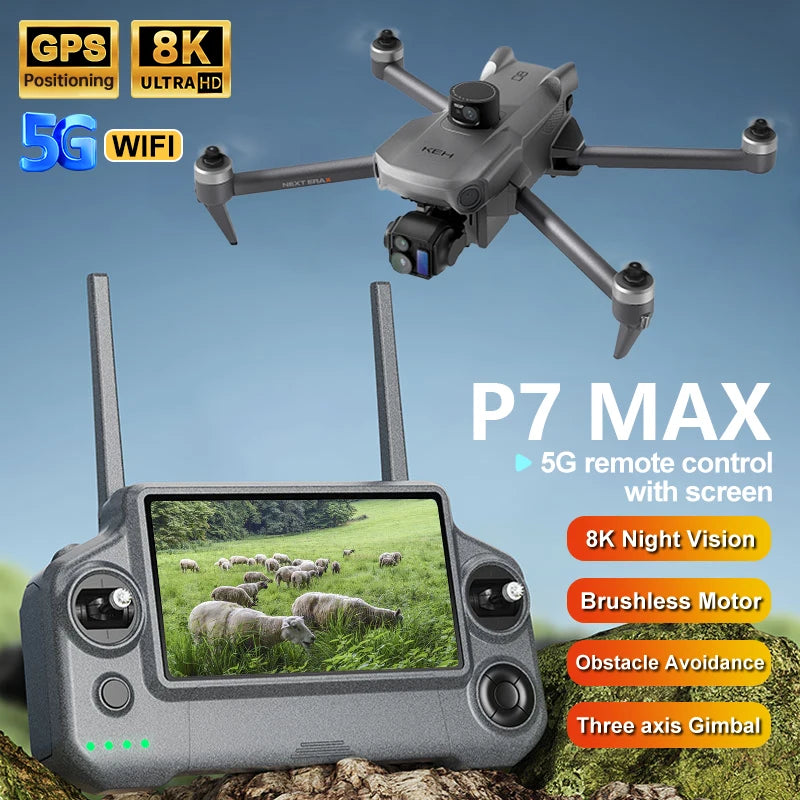 Professional P7 Max Screen Control Drone 3-Axis Brushless Gimbal 5G Digital Image Transmission Obstacle Avoidance With Airdrop from China