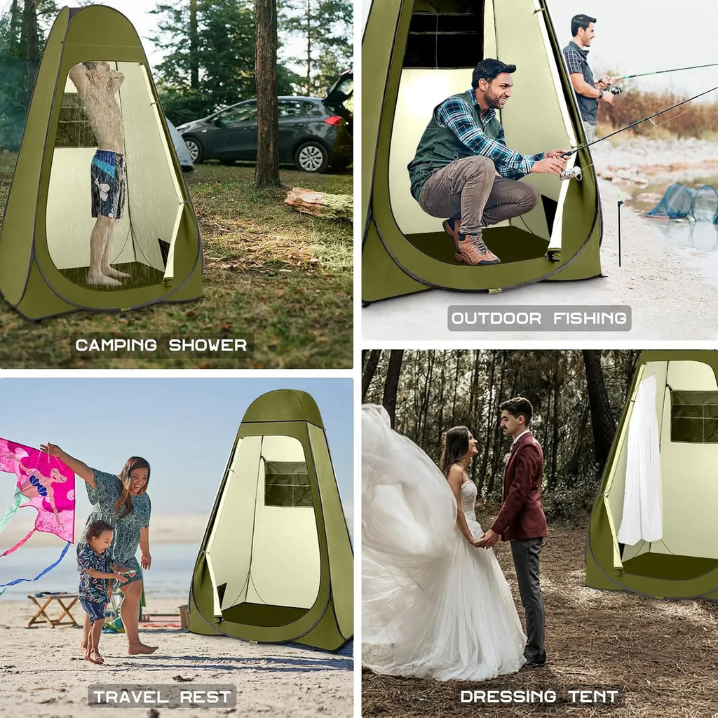 Pop Up Shower Tent, Portable Privacy Camping Changing Shelter with Rain Cover & Windows, UPF 50+ Waterproof