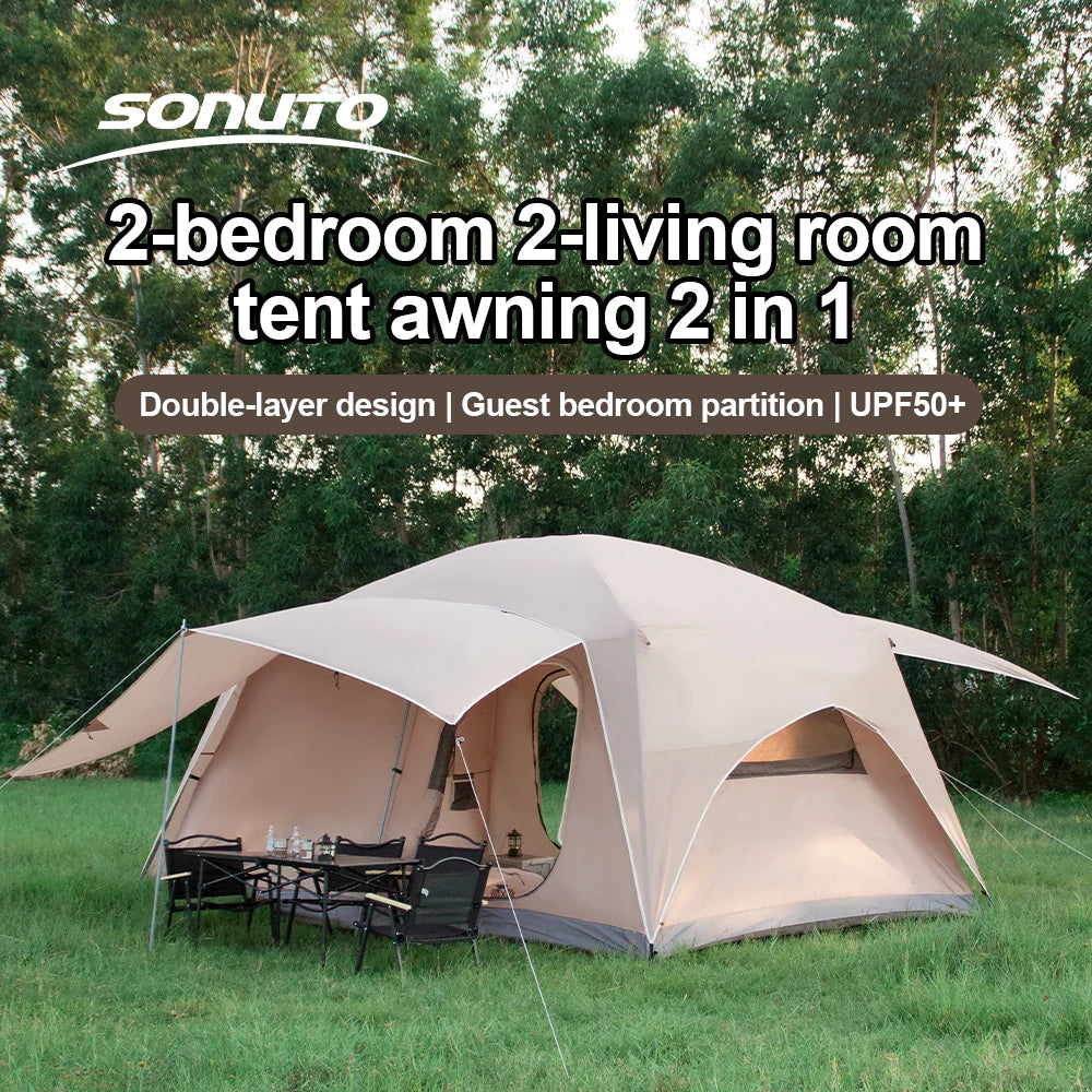 8-12 Person 2 Room Instant Cabin Tent for Waterproof Windproof Family Camping