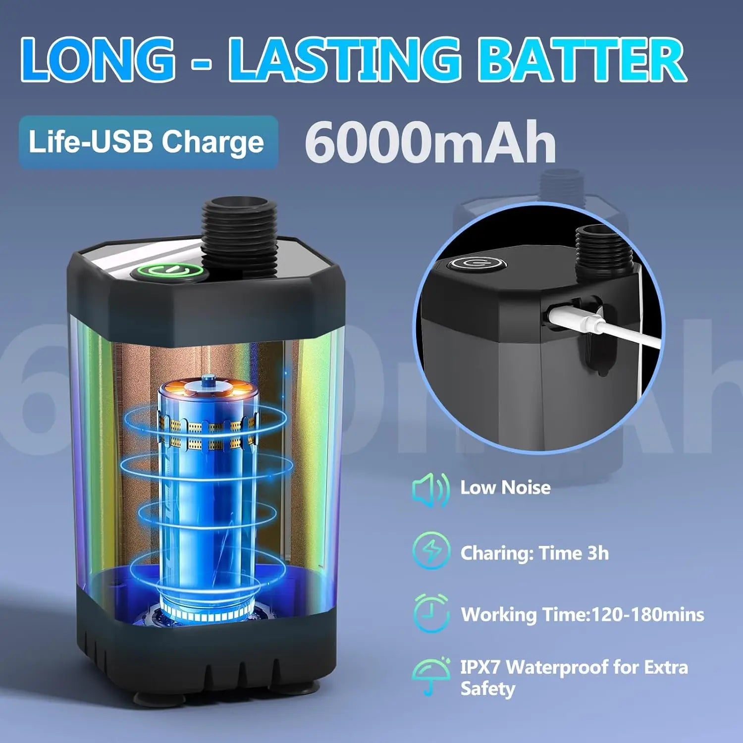 Portable Rechargeable Camping Shower with Immersion Heater & LED Display