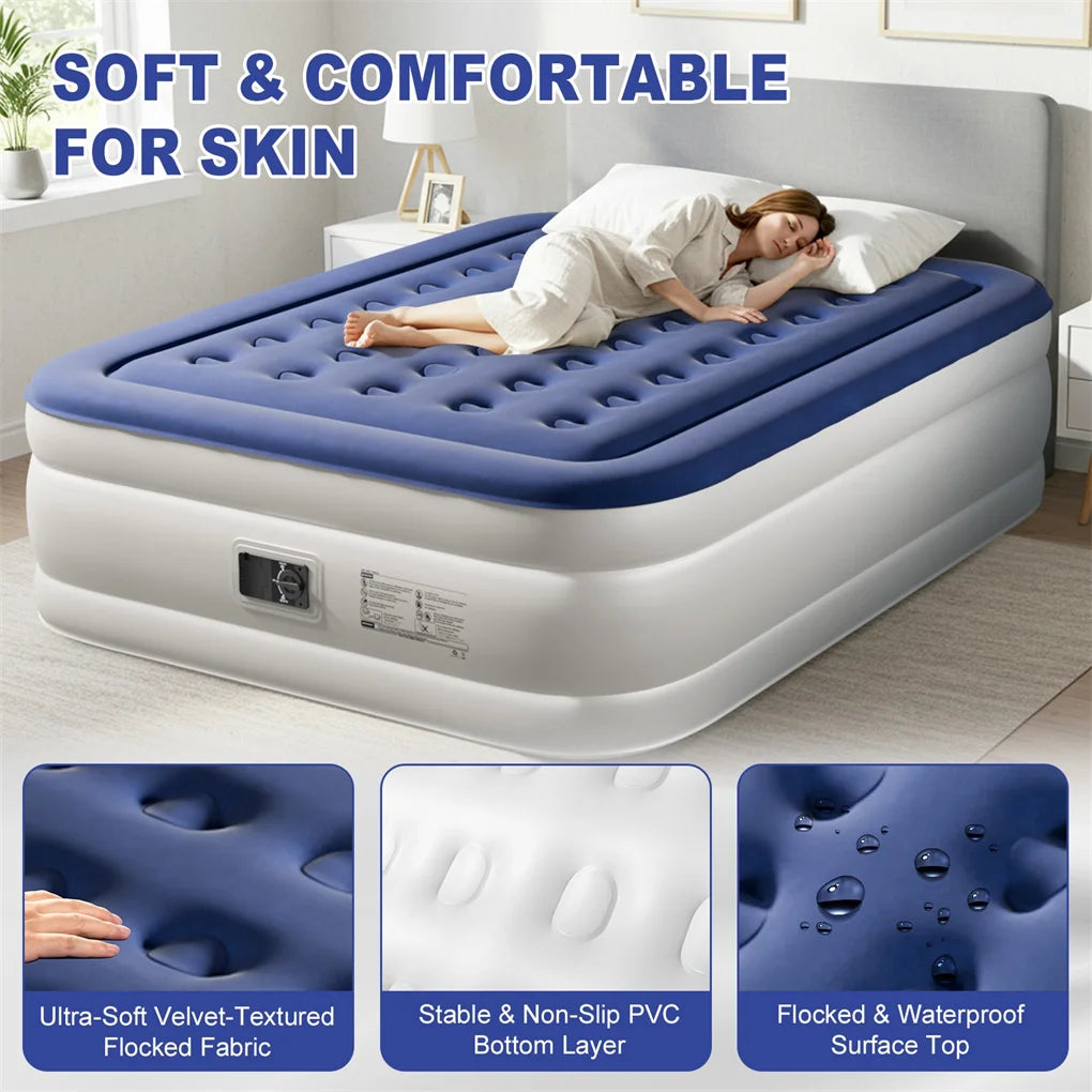 Queen 18in Raised Comfort Air Mattress with Built-in Pump