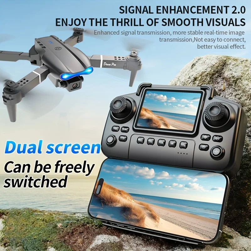 The Upgraded 2026 E99PRO MAX Drone Features Dual 8K Cameras, In-Screen Remote Control, Two Batteries, One-Key Return-to-Home, A Foldable Design, USB Charging, Wi-Fi Connectivity, and Flight Gaming Capabilities