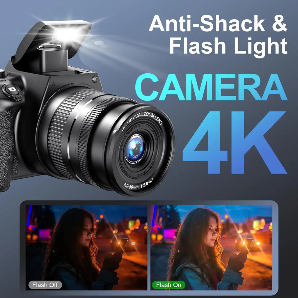 72MP Digital Camera with 4K WiFi Livestream Webcam, 12X Optical Zoom and Auto Focus