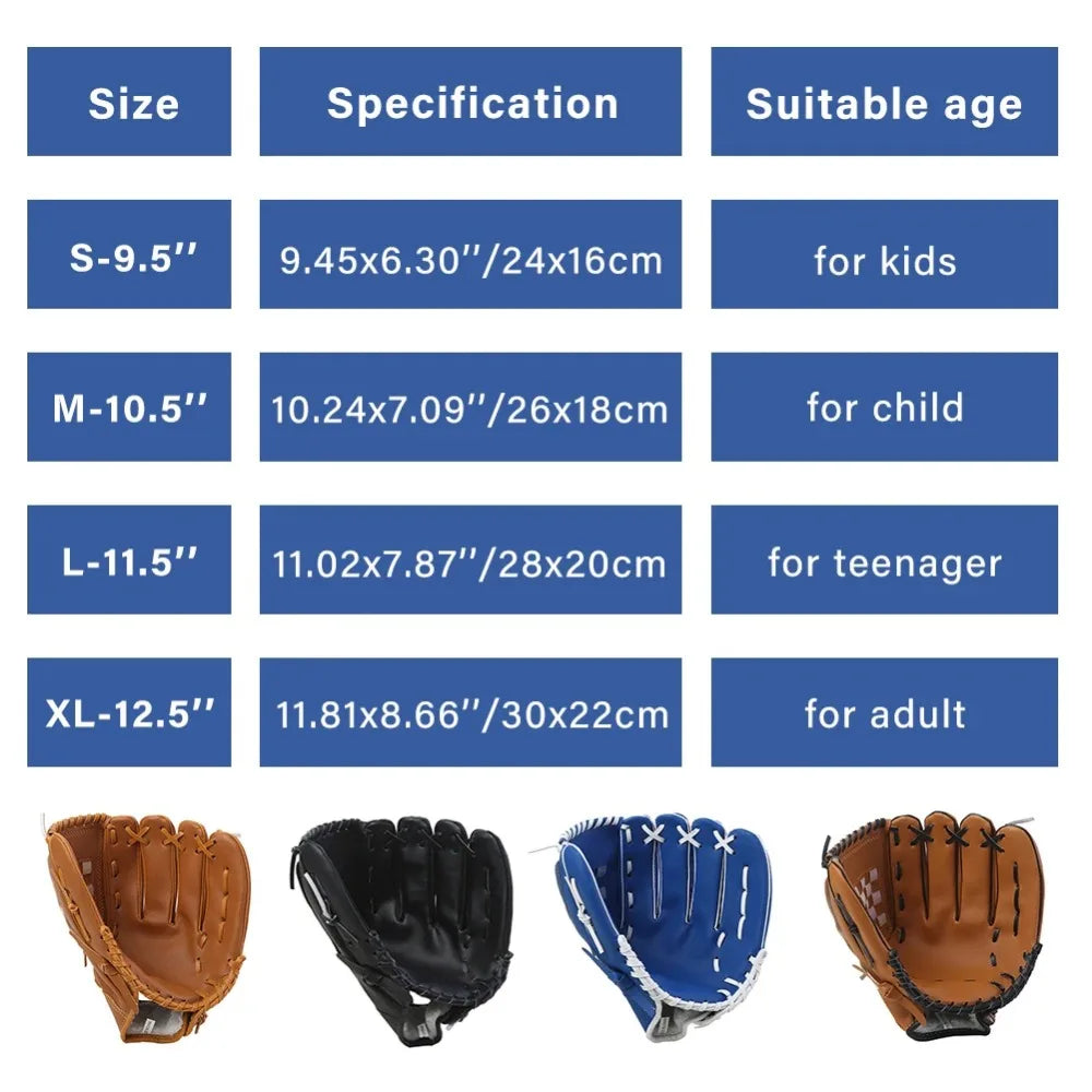 Outdoor Sports Baseball or Softball Glove 9.5/10.5/11.5/12.5 Inch
