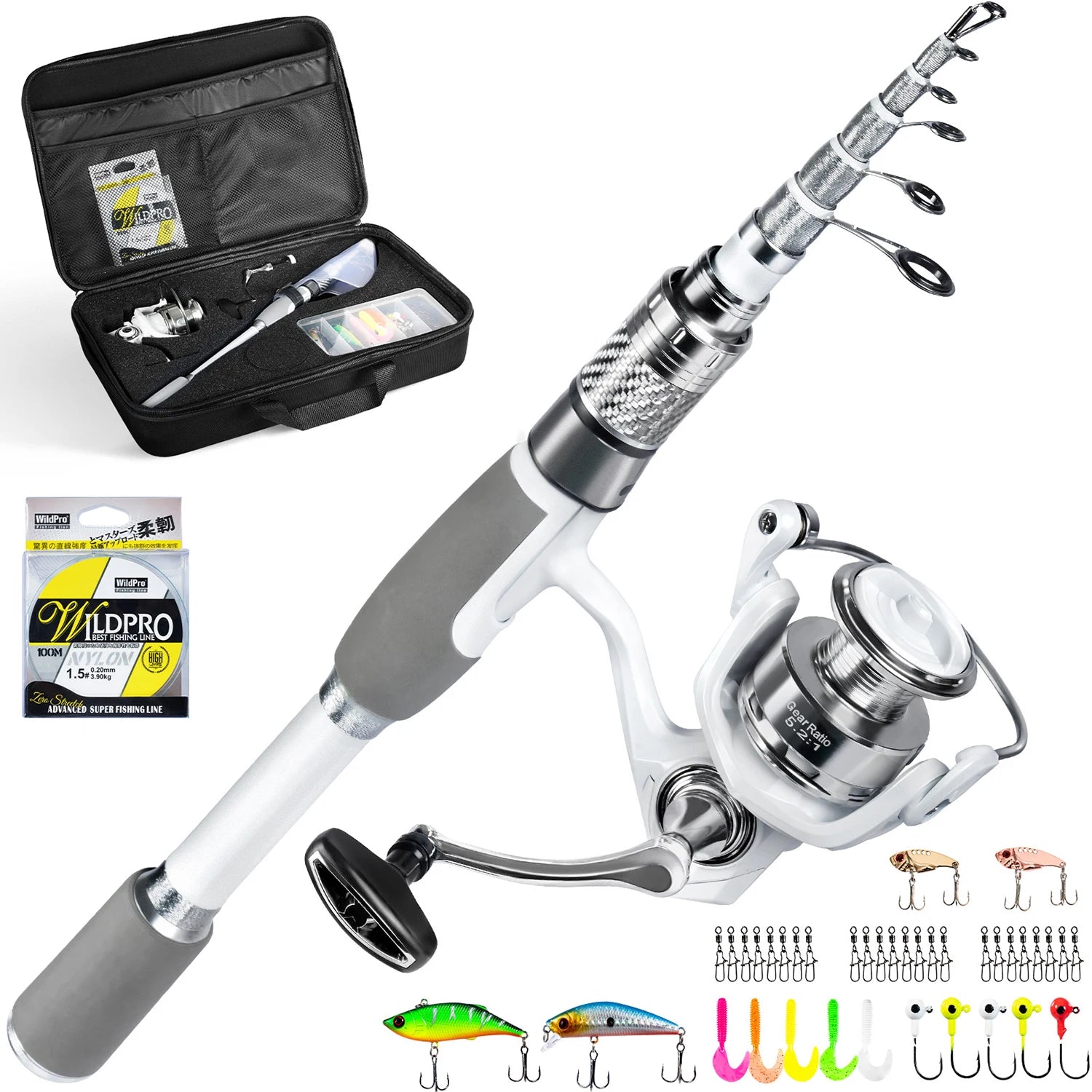 Carbon Fiber Telescopic Fishing Rod and Reel Combo Kit