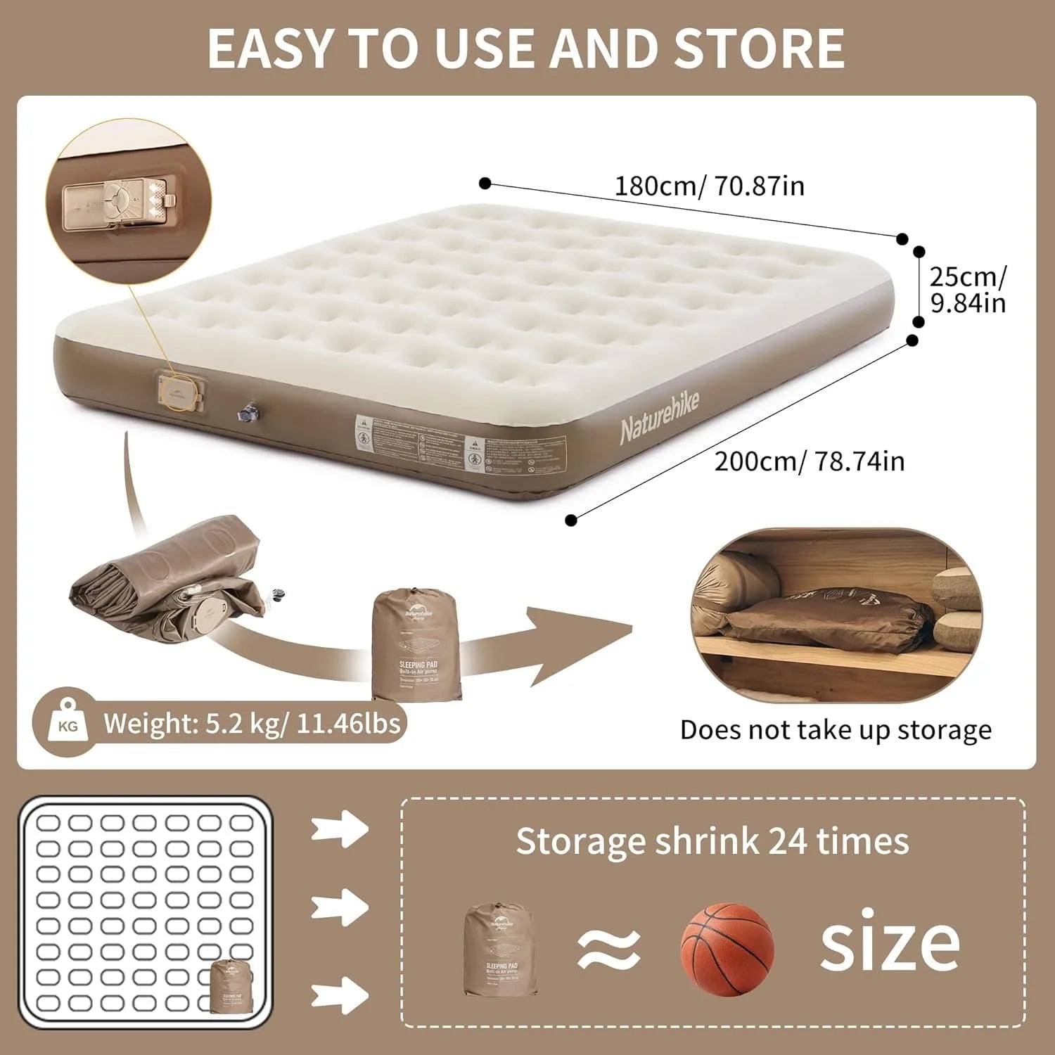 Camping Mattress 2 or3 Person Air Bed with Built-in Pump