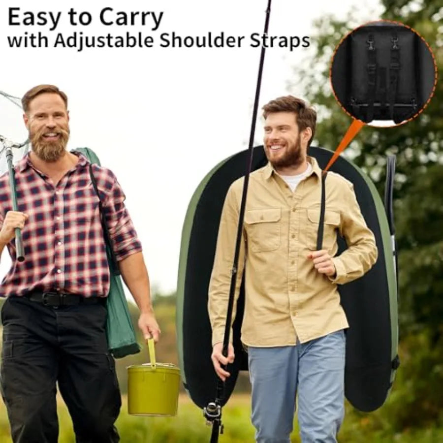 Inflatable Fishing Float Tube with Adjustable Straps Storage Pockets Fish Ruler Pump Oar Rod Holder and Mount Fins 350LBS Load