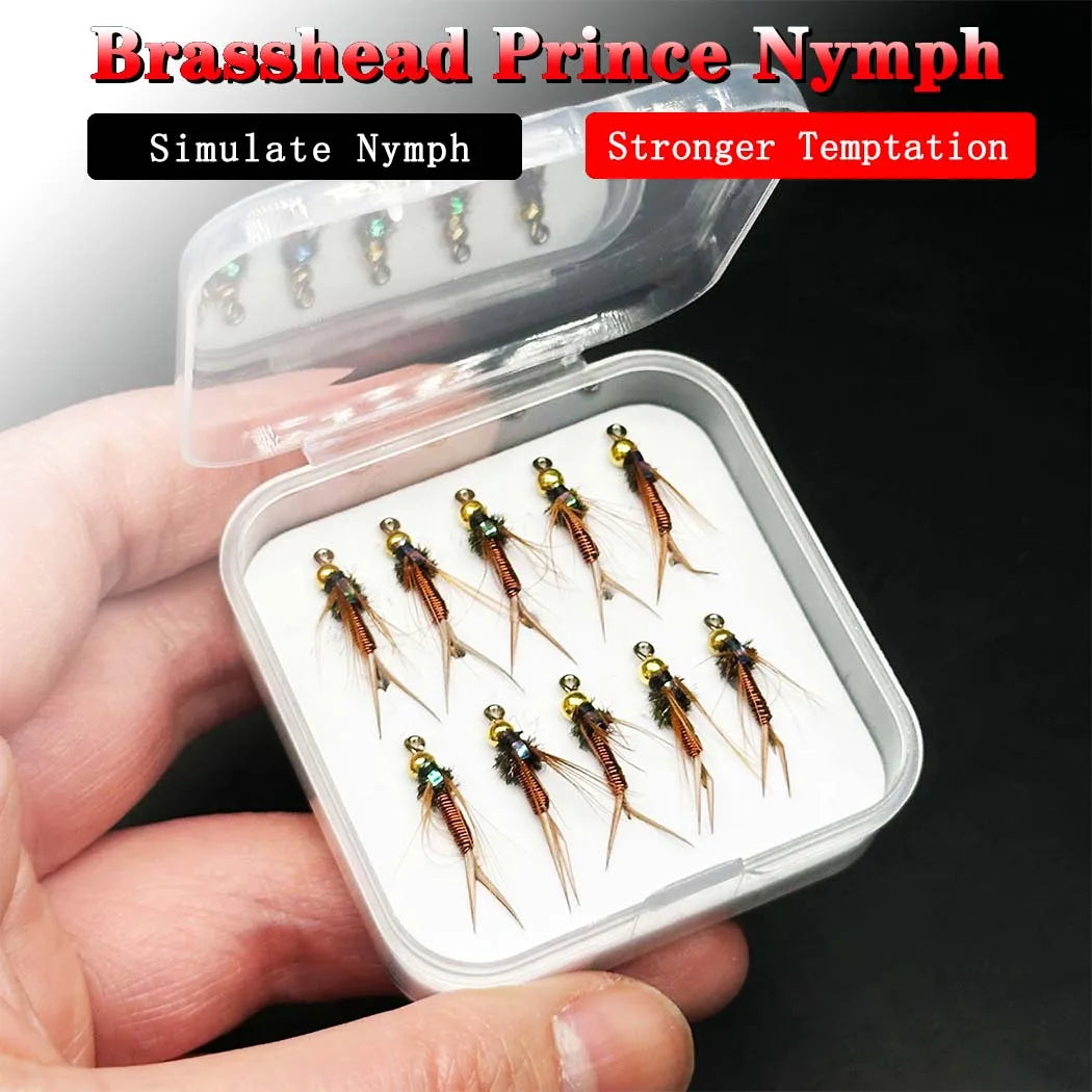 5/10Pcs Fly Fishing Lures Artificial Insect Bait Brasshead Prince Nymph Fresh Water Trout Salmon Pike Bass Wet Flie Bionics Fly from China